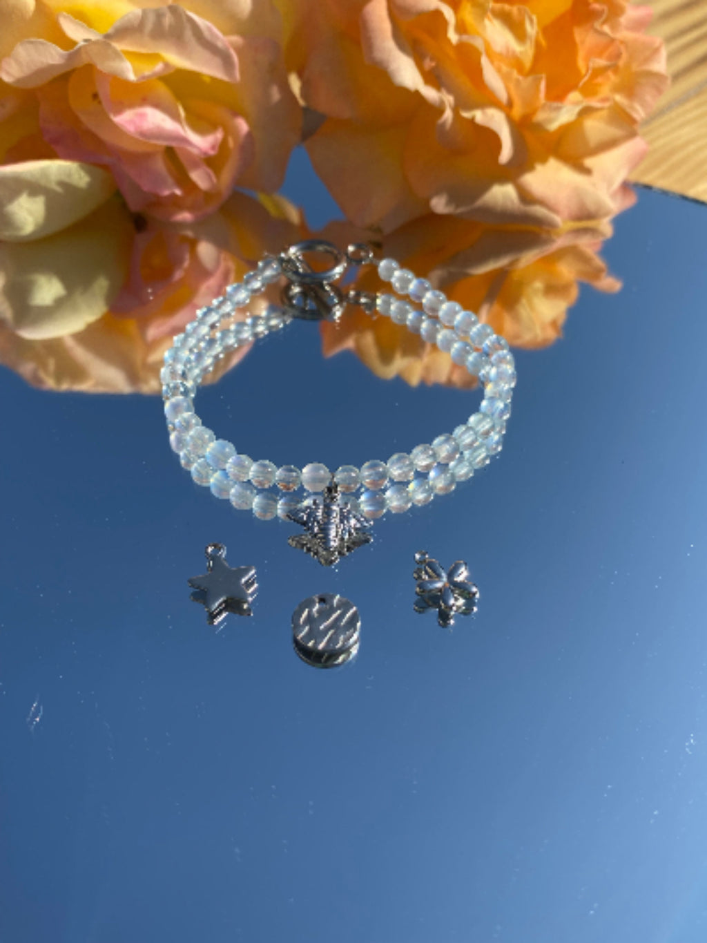 Bracelet AYLA, aigue-marine, breloques, abeille, étoile, ronde, fleur, argent