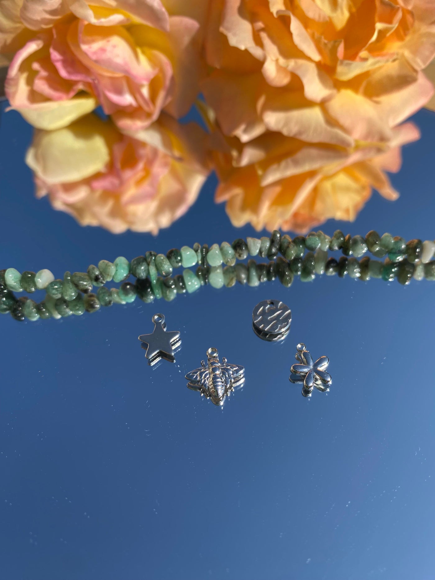 Bracelet AYLA, émeraude, breloques étoile, abeille, ronde, fleur, argent